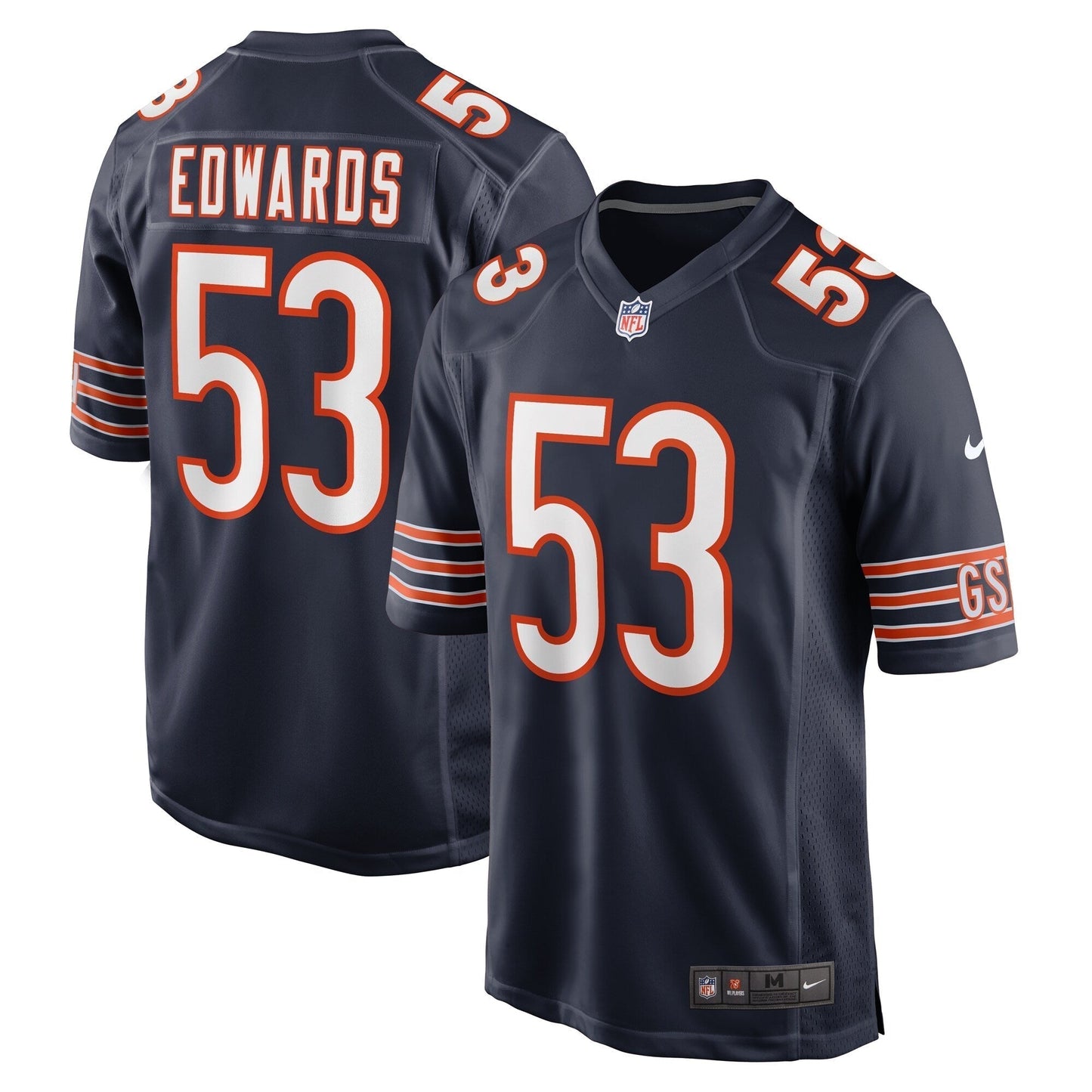 TJ Edwards Chicago Bears Nike Game Jersey - Navy football jersey product view 1