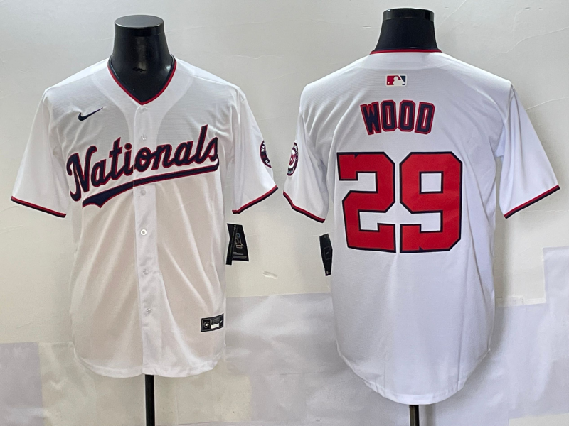Men's Washington Nationals James Wood #29 White Home Replica Player Jersey baseball jersey product view 1