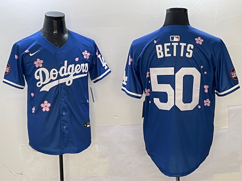 Men's Los Angeles Dodgers Mookie Betts #50 Royal Alternate Replica Player Jersey baseball jersey product view 1
