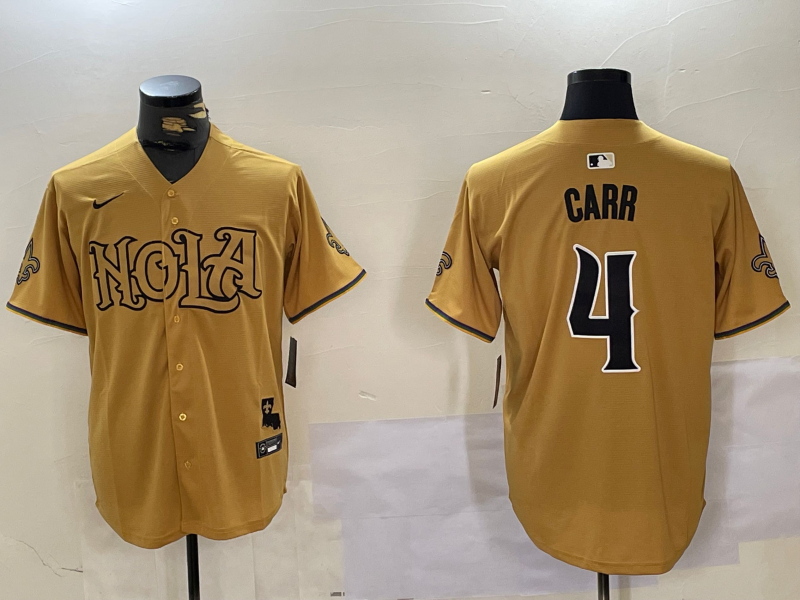 Men's New Orleans Saints Derek Carr #4 Yellow Player Jersey1 football jersey product view 1