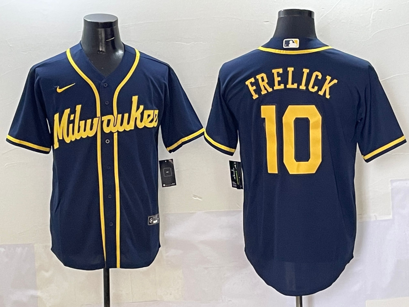 Men's Milwaukee Brewers Sal Frelick #10 Navy Alternate Limited Player Jersey baseball jersey product view 1