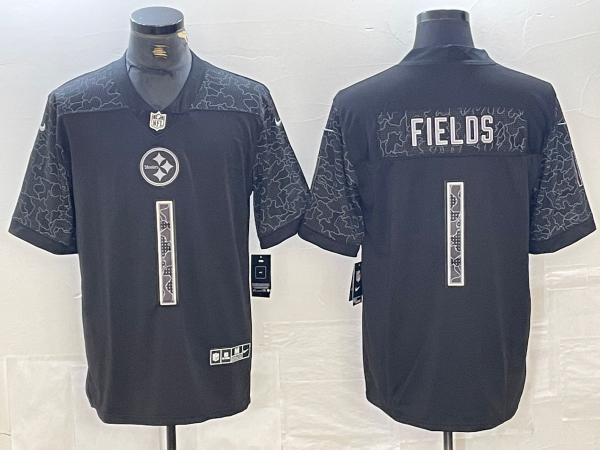 Men's Pittsburgh Steelers Justin Fields #1 Black RFLCTV Limited Jersey1 football jersey product view 1