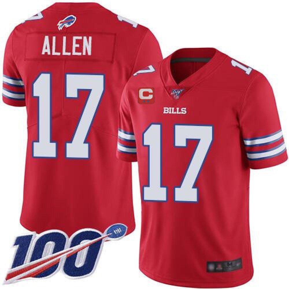 Men's Buffalo Bills #17 Josh Allen 100th Season Red With C Patch Vapor Untouchable Limited Stitched Jersey football jersey product view 1