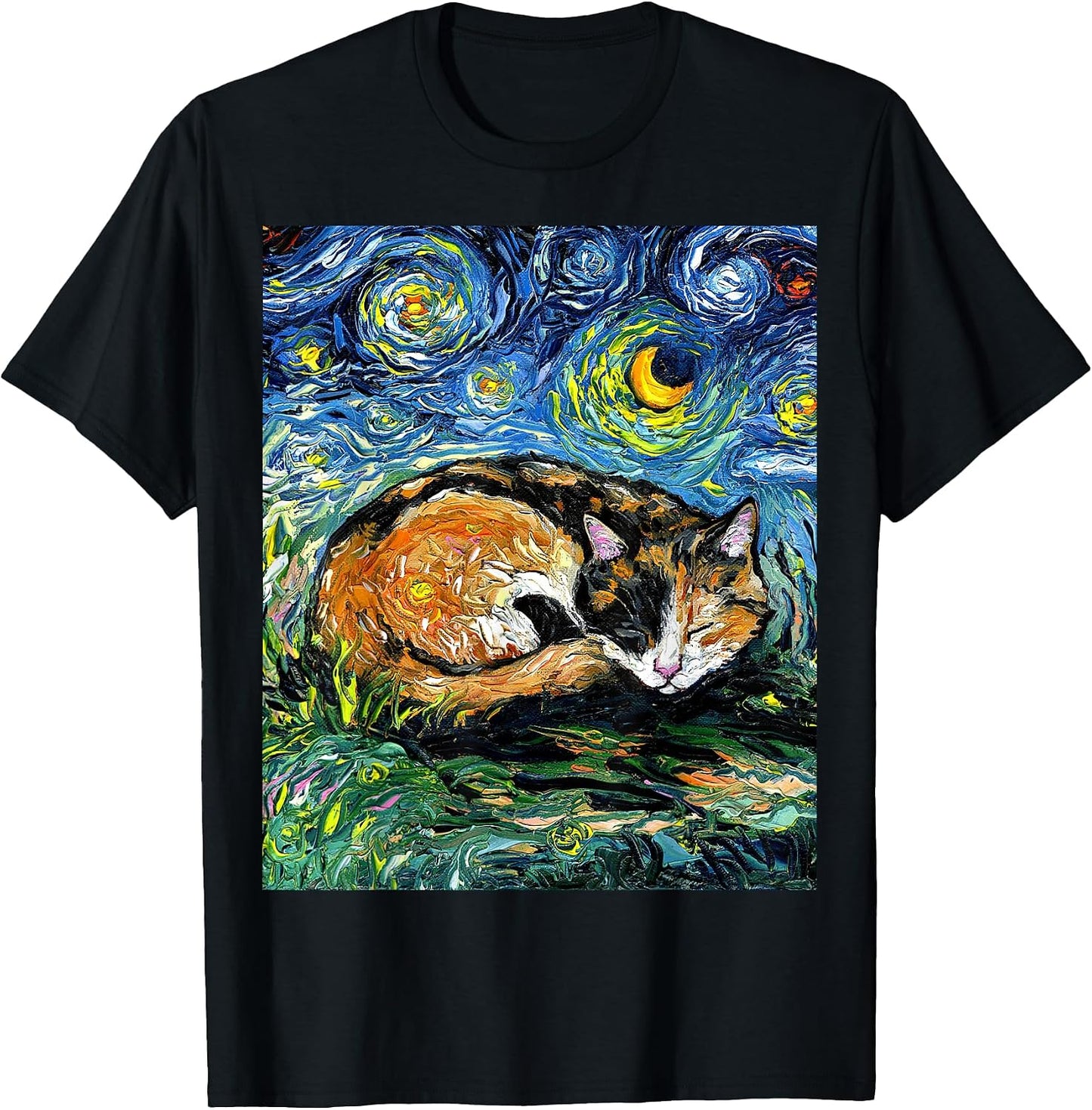 Sleeping Calico Cat Starry Night Animal Lover Pet - Adult & Kids T-Shirts, Sweatshirts & Hoodies apparel design preview 1