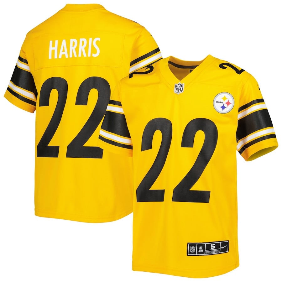 Najee Harris 22 Pittsburgh Steelers Youth Inverted Game Jersey - Gold football jersey product view 1
