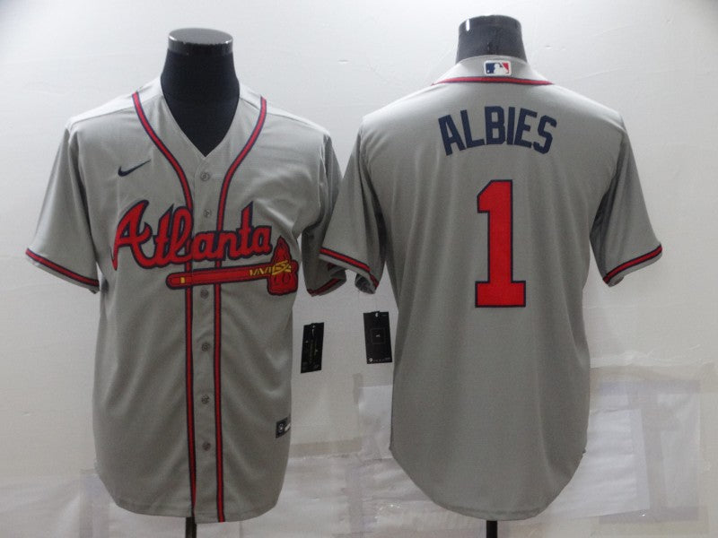 Men's Atlanta Braves Ozzie Albies #1 Gray Replica Player Jersey1 baseball jersey product view 1