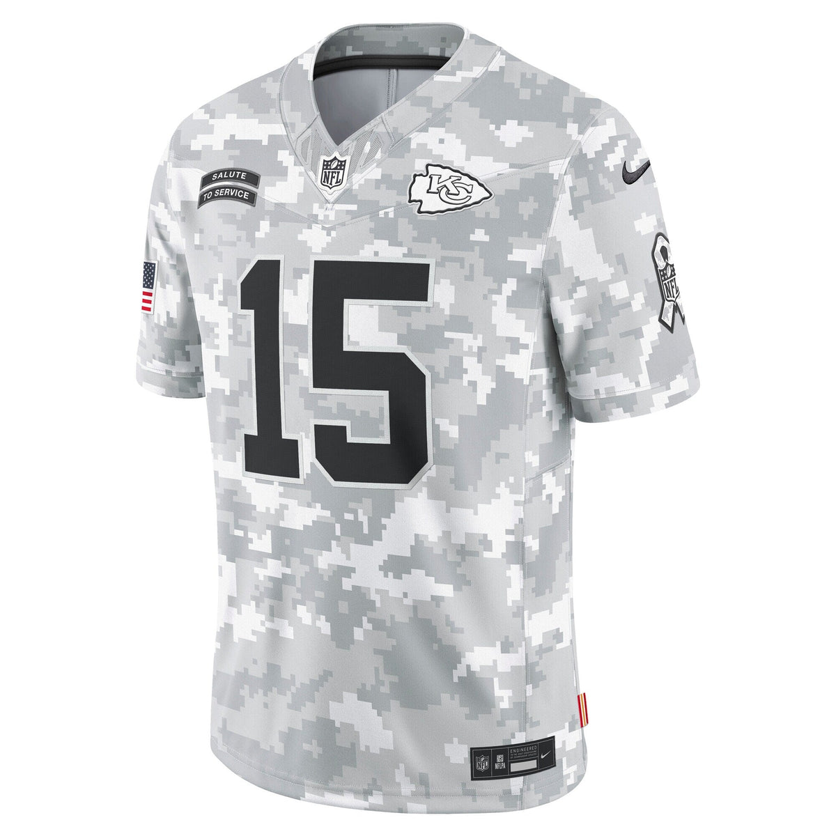 Patrick Mahomes Kansas City Chiefs Nike 2024 Salute to Service Limited Jersey - Arctic Camo football jersey product view 2