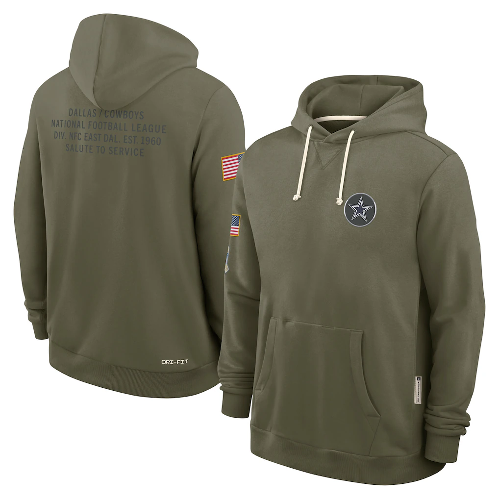Men's Dallas Cowboys Olive 2025 Salute to Service Sideline Standard Issue Dri-FIT Hoodie football jersey product view 1