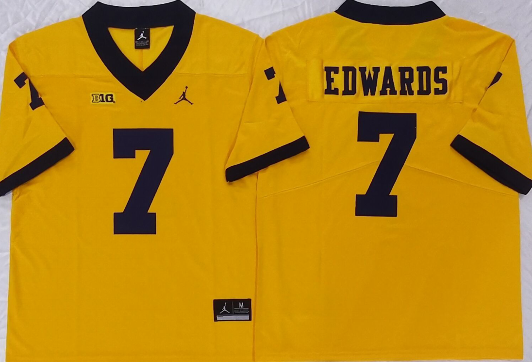 Men's Michigan Wolverines Donovan Edwards #7 Yellow Player Game Jersey sports jersey product view 1