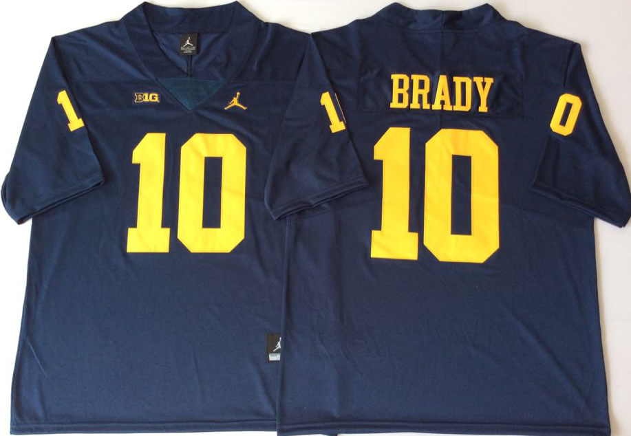 Men's Michigan Wolverines Tom Brady #10 Navy Alumni Player Game Jersey sports jersey product view 1