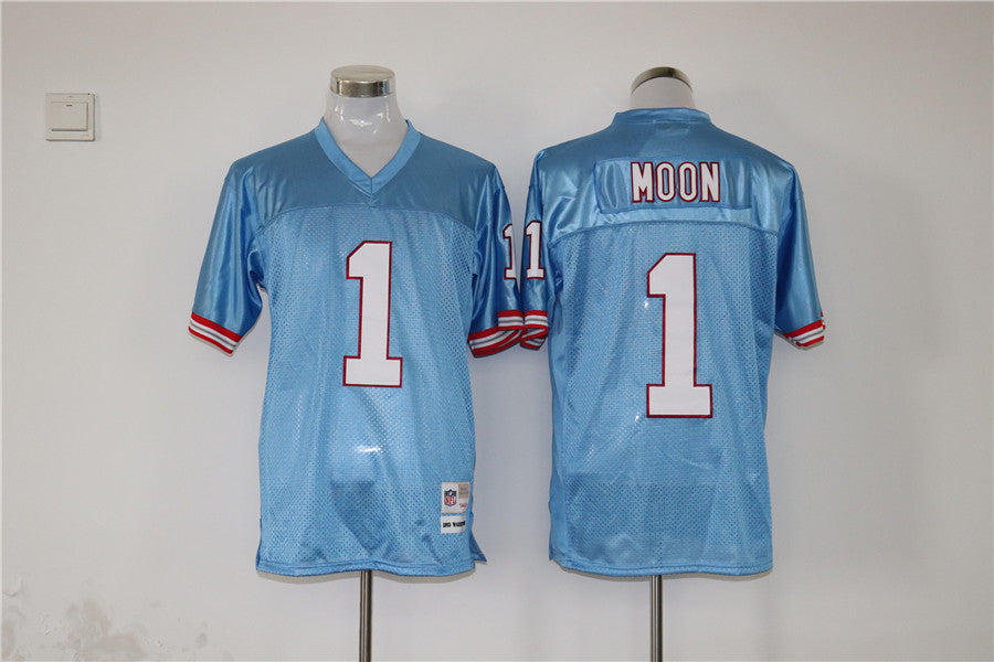 Men's Tennessee Oilers Warren Moon #1 Light Blue Legacy Replica Jersey1 hockey jersey product view 1