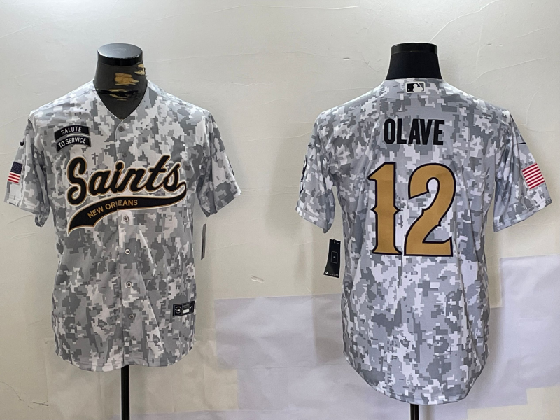 Men's New Orleans Saints Chris Olave #12 Arctic Camo 2024 Salute to Service Player Jersey1 football jersey product view 1