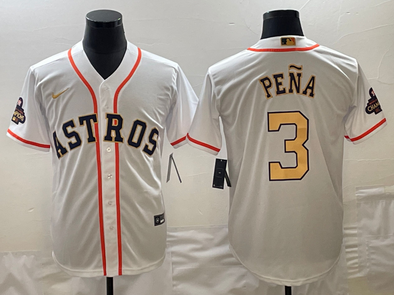 Men's Houston Astros Jeremy Pena Nike White/Gold 2023 Gold Collection Replica Player Jersey1 baseball jersey product view 1