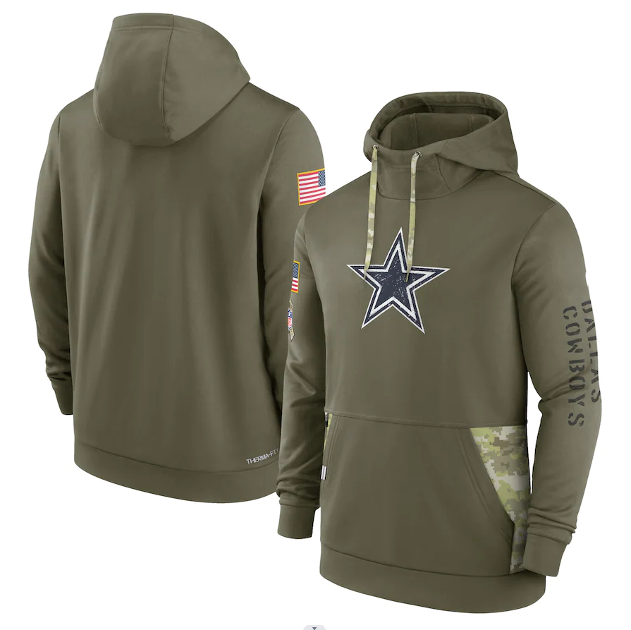 Men's Dallas Cowboys Olive 2022 Salute to Service Therma Performance Pullover Hoodie1 football jersey product view 1