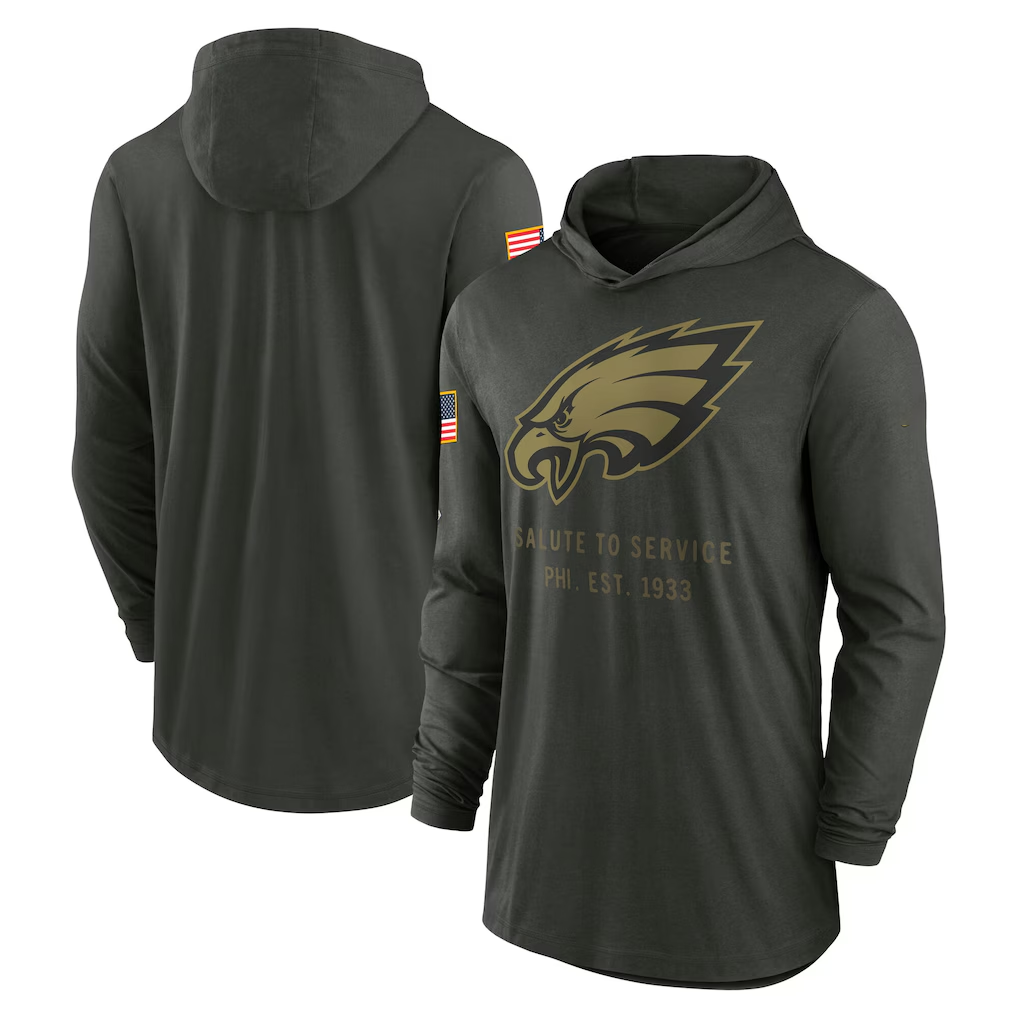 Men's Philadelphia Eagles Forest Green 2025 Salute to Service Sideline Dri-FIT Lightweight Hooded Pullover football jersey product view 1