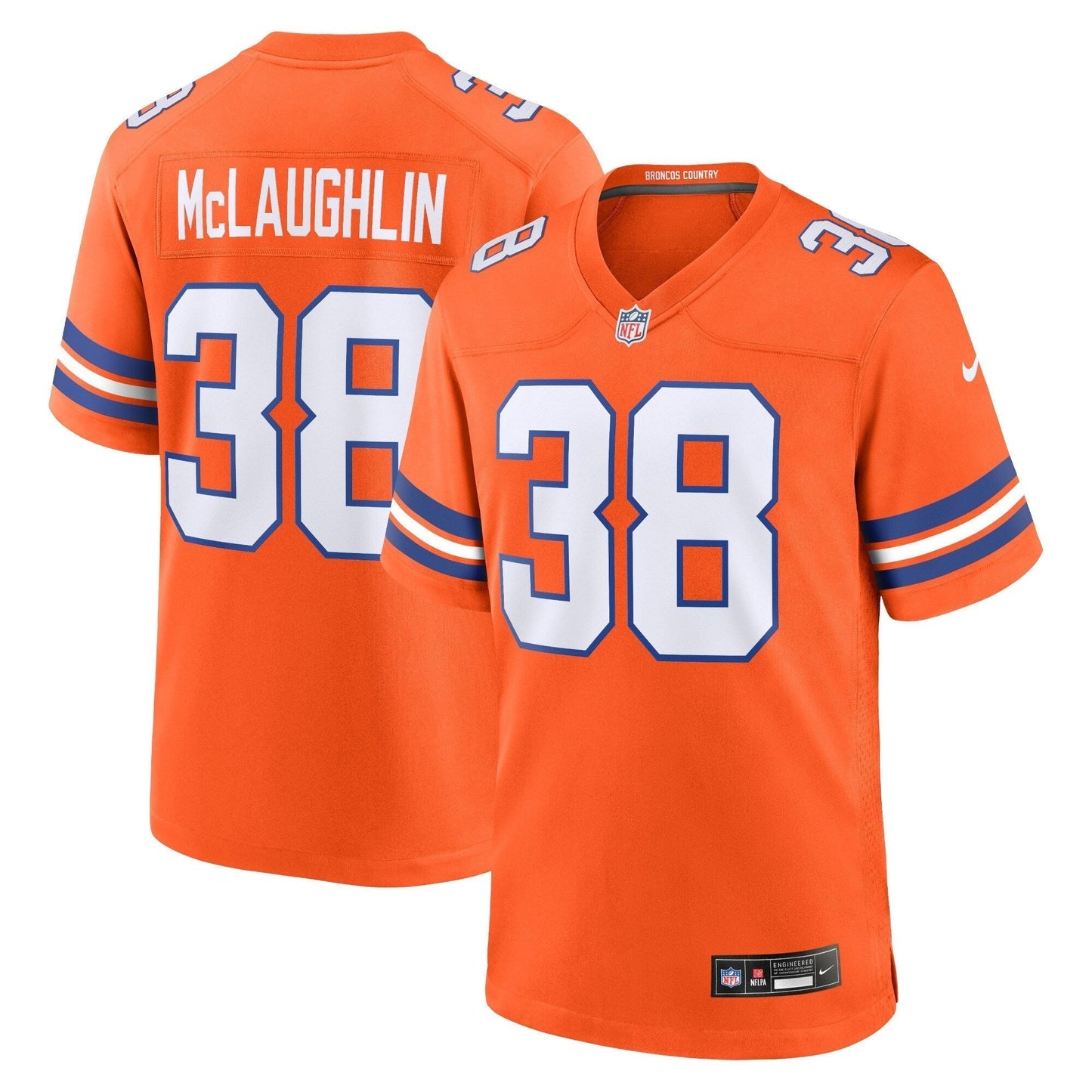 Jaleel McLaughlin Denver Broncos Nike Mile High Collection 1977 Throwback Game Jersey - Orange football jersey product view 1