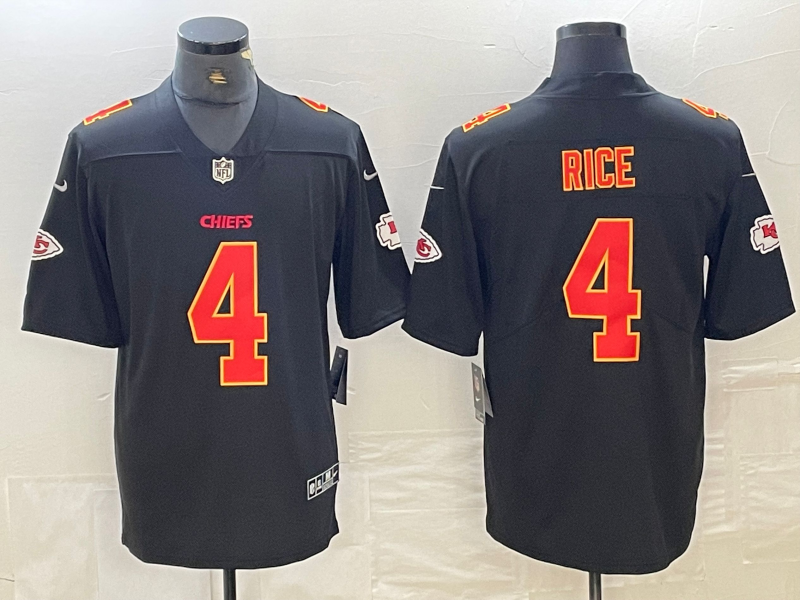 Men's Kansas City Chiefs Rashee Rice #4 Black Fashion Game Jersey1 football jersey product view 1