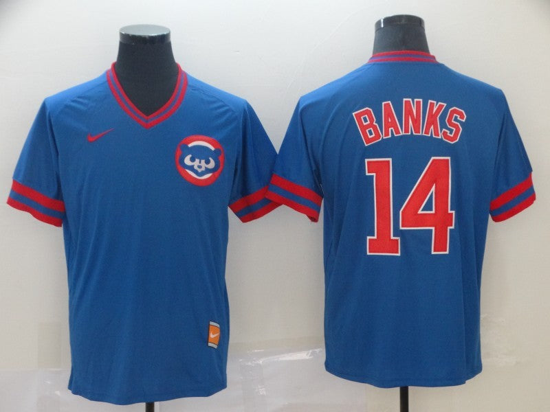 Men's Chicago Cubs Ernie Banks #14 Blue Replica Player Jersey1 baseball jersey product view 1