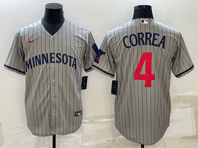 Men's Minnesota Twins Carlos Correa #4 Gray Alternate Replica Player Jersey baseball jersey product view 1