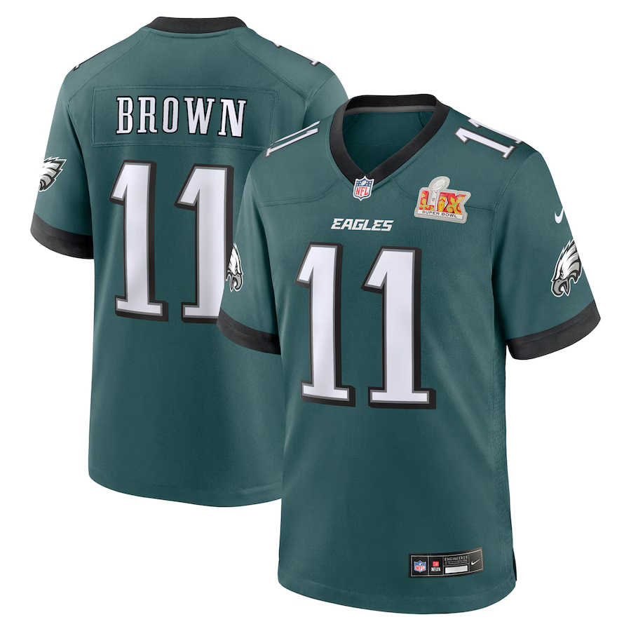 Men's Philadelphia Eagles A.J. Brown #11 Midnight Green Super Bowl LIX Game Player Jersey1 football jersey product view 1