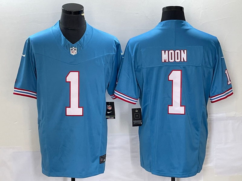 Men's Tennessee Titans Warren Moon #1 Light Blue Oilers Throwback Retired Player Game Jersey1 hockey jersey product view 1