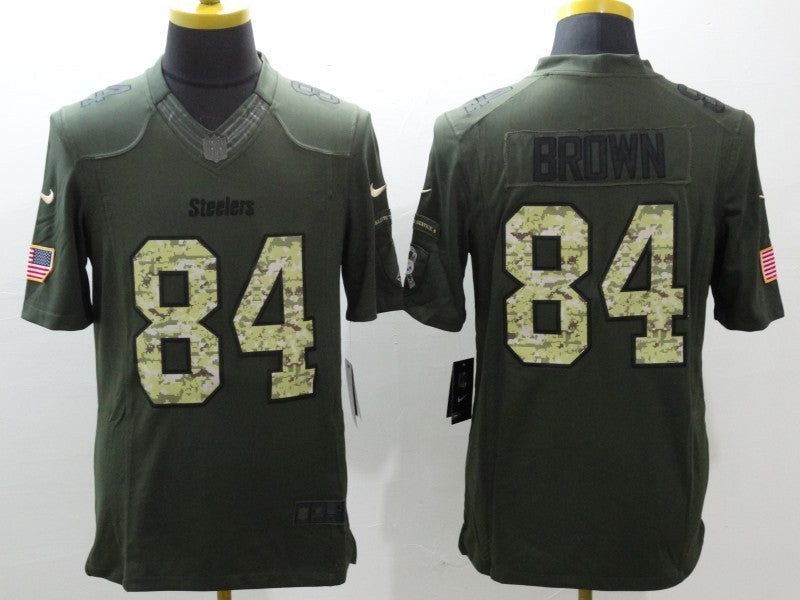 Men's Pittsburgh Steelers Antonio Brown #84 Army Green Game Jersey1 football jersey product view 1