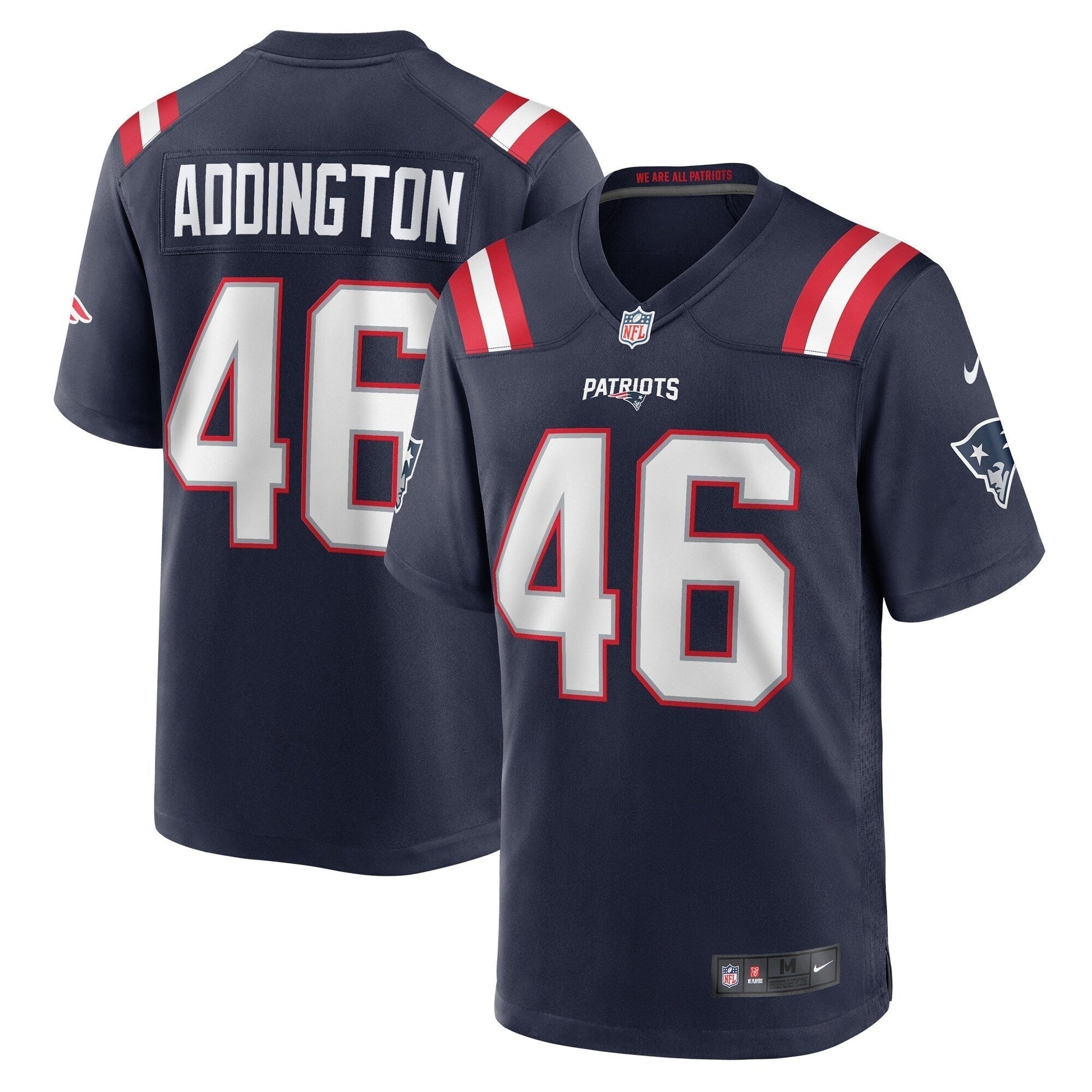 Tucker Addington New England Patriots Nike Home Game Jersey - Navy football jersey product view 1