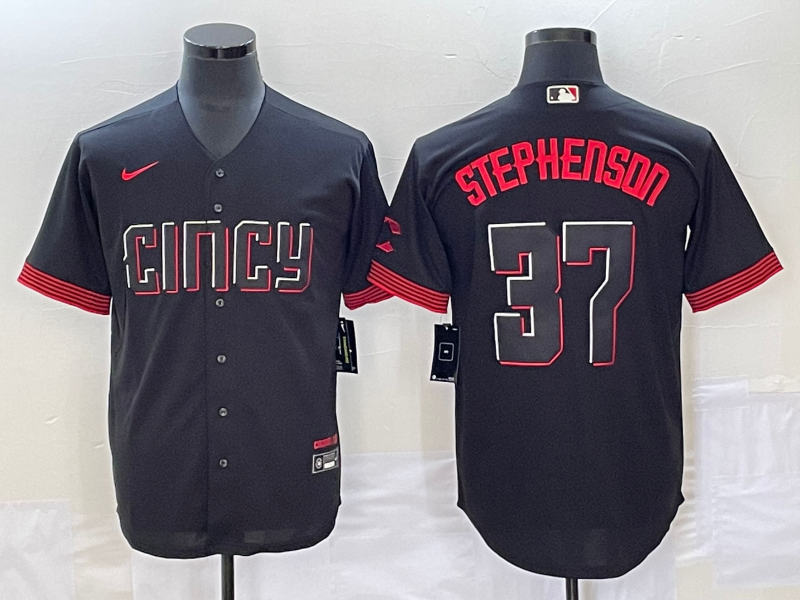 Men's Cincinnati Reds Tyler Stephenson #37 Black 2023 City Connect Replica Player Jersey1 baseball jersey product view 1