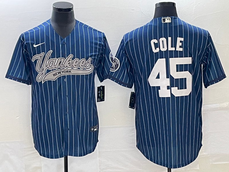 Men's New York Yankees Gerrit Cole #45 Blue Player Jersey1 Joint Edition baseball jersey product view 1