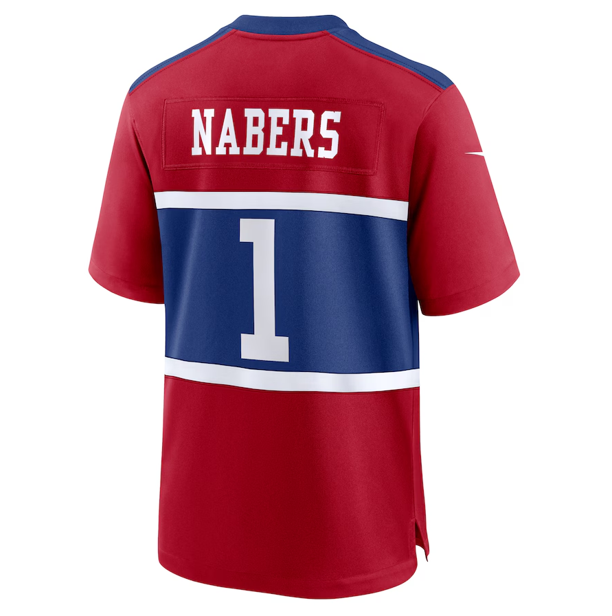Men's New York Giants Malik NabersRed Jersey #1 football jersey product view 3