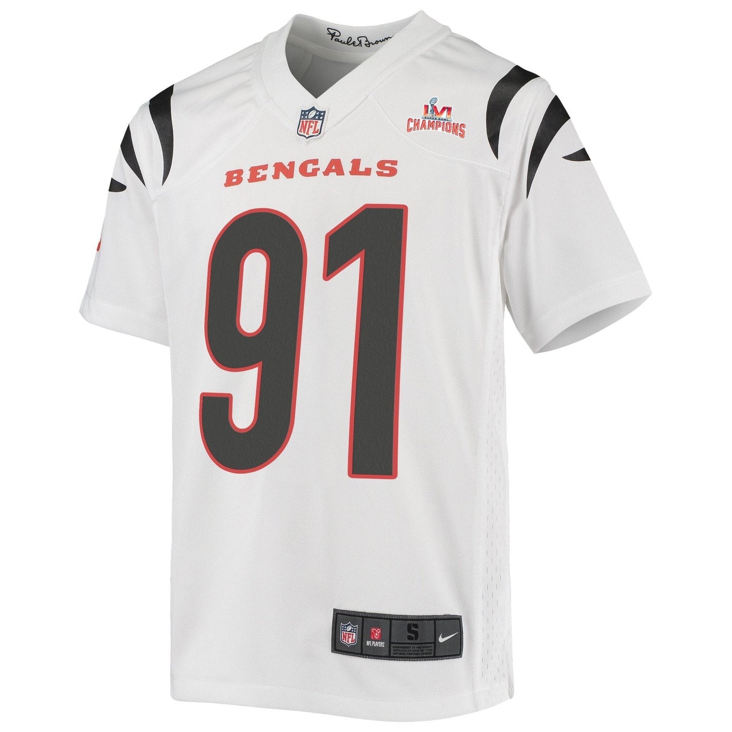 Super Bowl LVI Champions Cincinnati Bengals Trey Hendrickson 91 White Youth's Jersey Jersey football jersey product view 2
