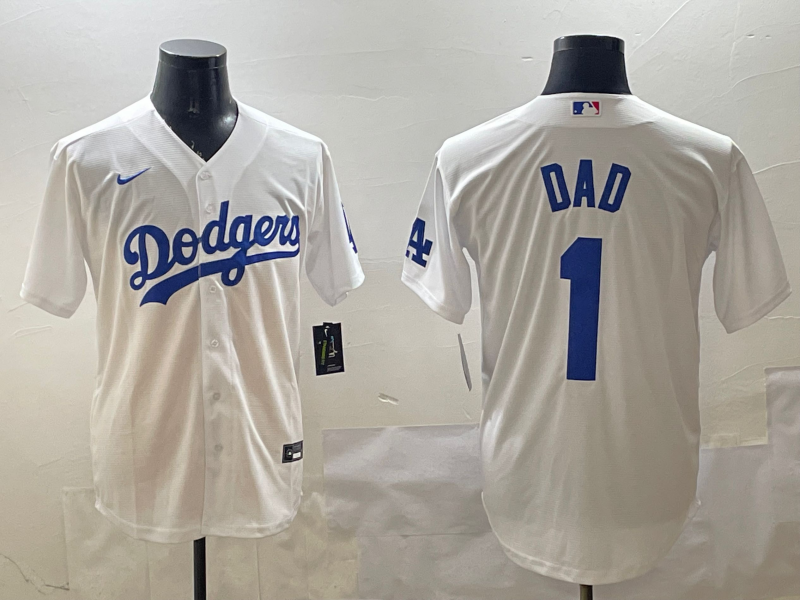 Men's Los Angeles Dodgers White #1 Dad Replica Player Jersey1 baseball jersey product view 1