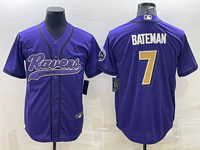 Men's Baltimore Ravens Rashod Bateman #7 Purple Player Jersey1 Joint Edition football jersey product view 1