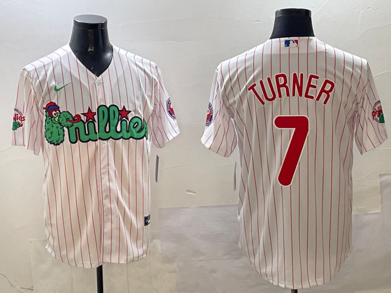 Men's Philadelphia Phillies Trea Turner #7 White Replica Team Jersey1 baseball jersey product view 1