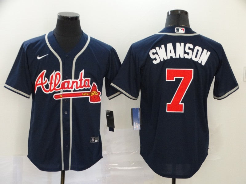 Men's Atlanta Braves Dansby Swanson #7 Navy Replica Player Jersey1 baseball jersey product view 1