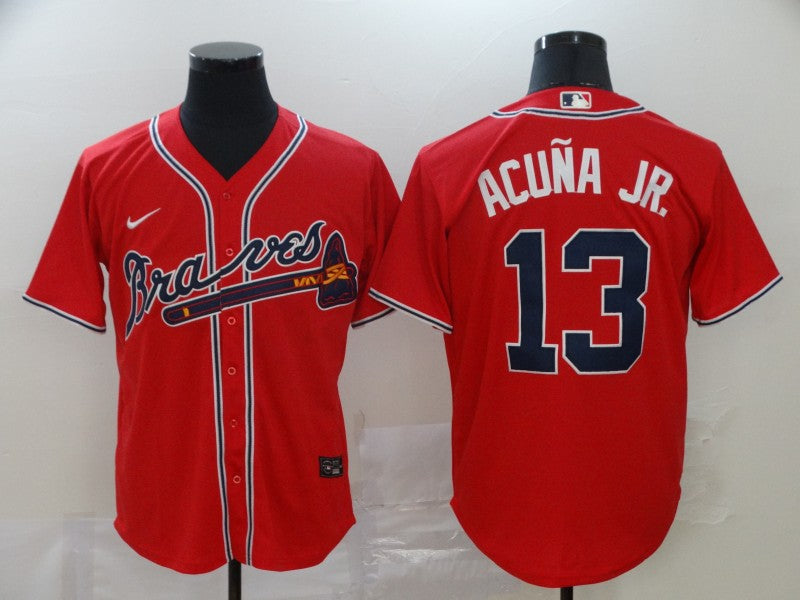 New Men's Atlanta Braves Ronald Acuna Jr. #13 Jersey1 Red baseball jersey product view 1