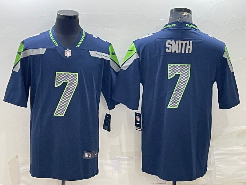 Men's Seattle Seahawks Geno Smith #7 Navy Game Jersey football jersey product view 1