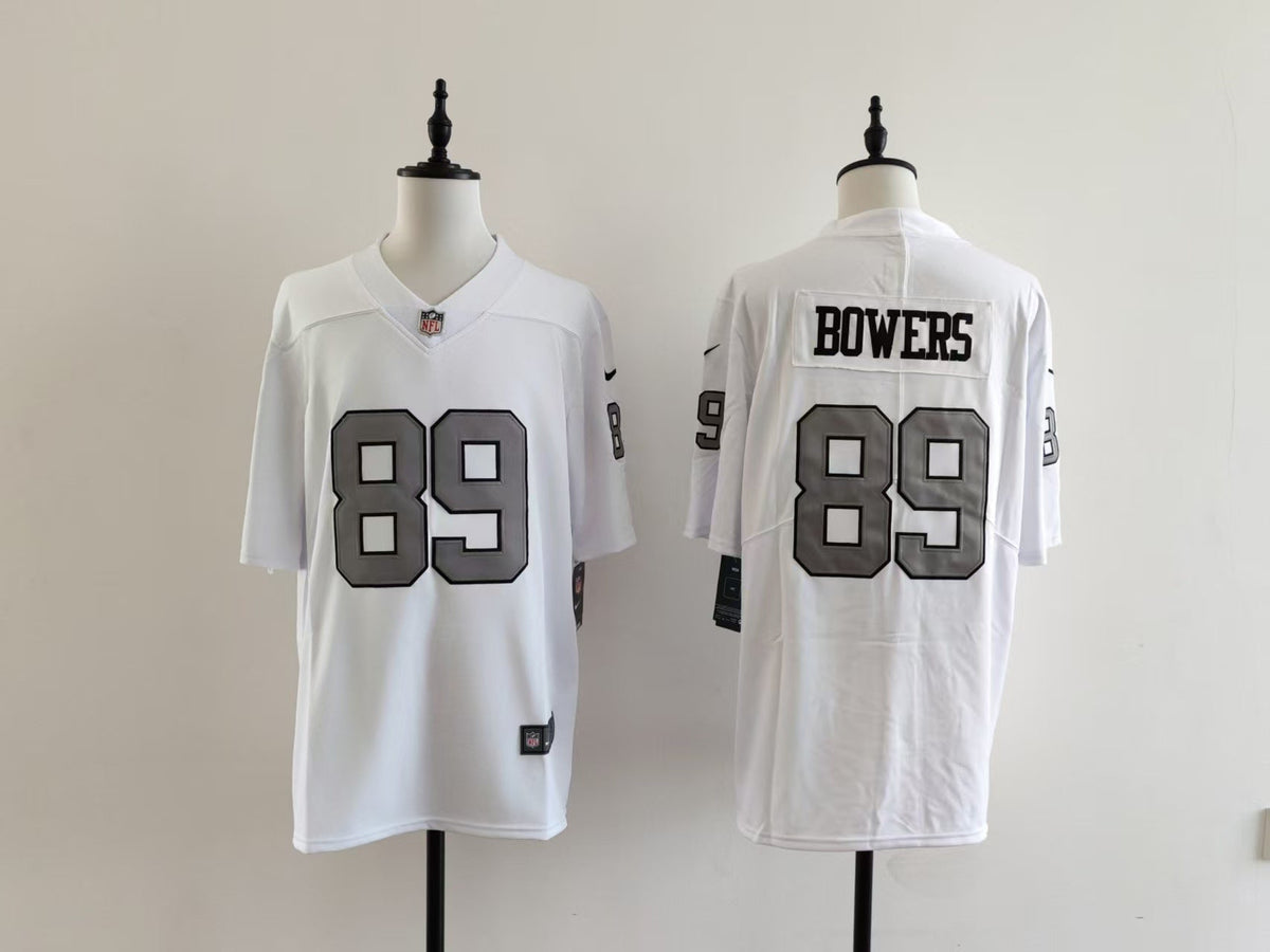 Men's Oakland Raiders Brock Bowers Jersey - White-Silver Numbers football jersey product view 1
