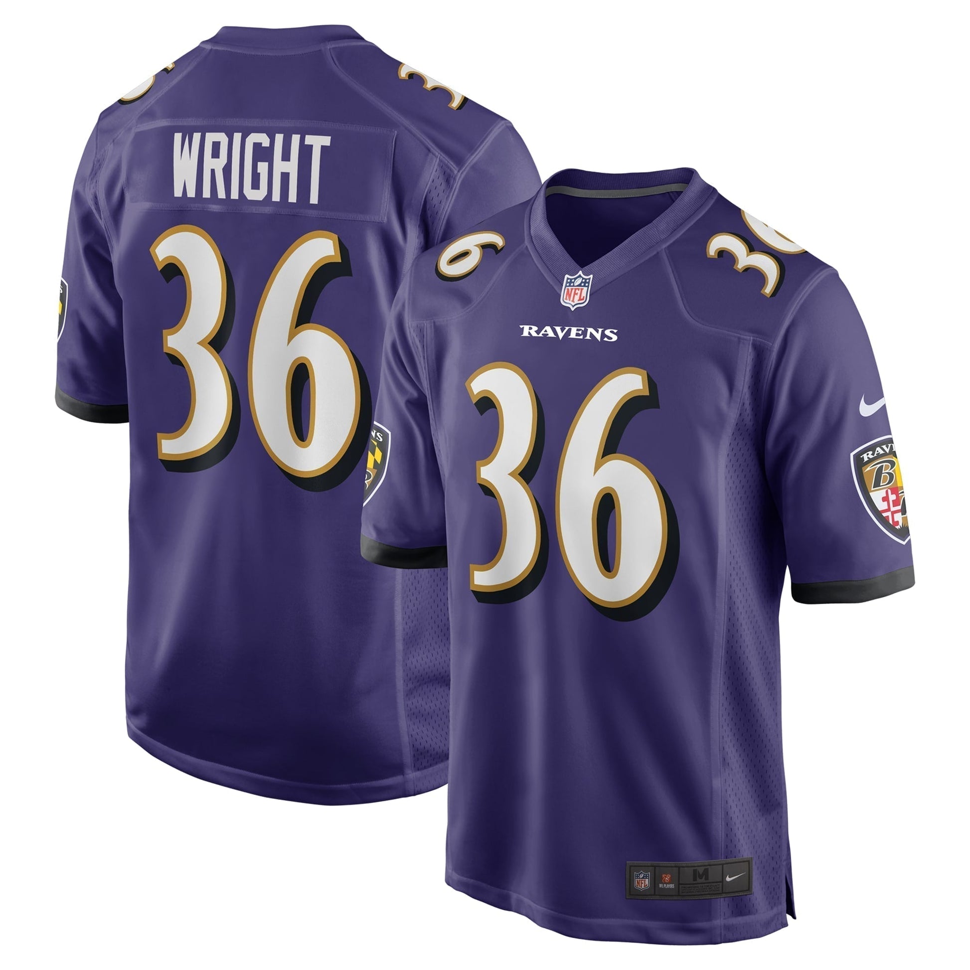 Owen Wright Baltimore Ravens Nike Team Game Jersey - Purple football jersey product view 1