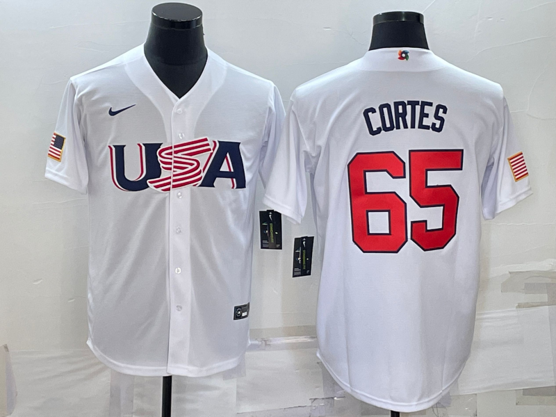 Men's 2023 World Baseball Classic #65 Nestor Cortes Jr. USA White Jersey1 baseball jersey product view 1