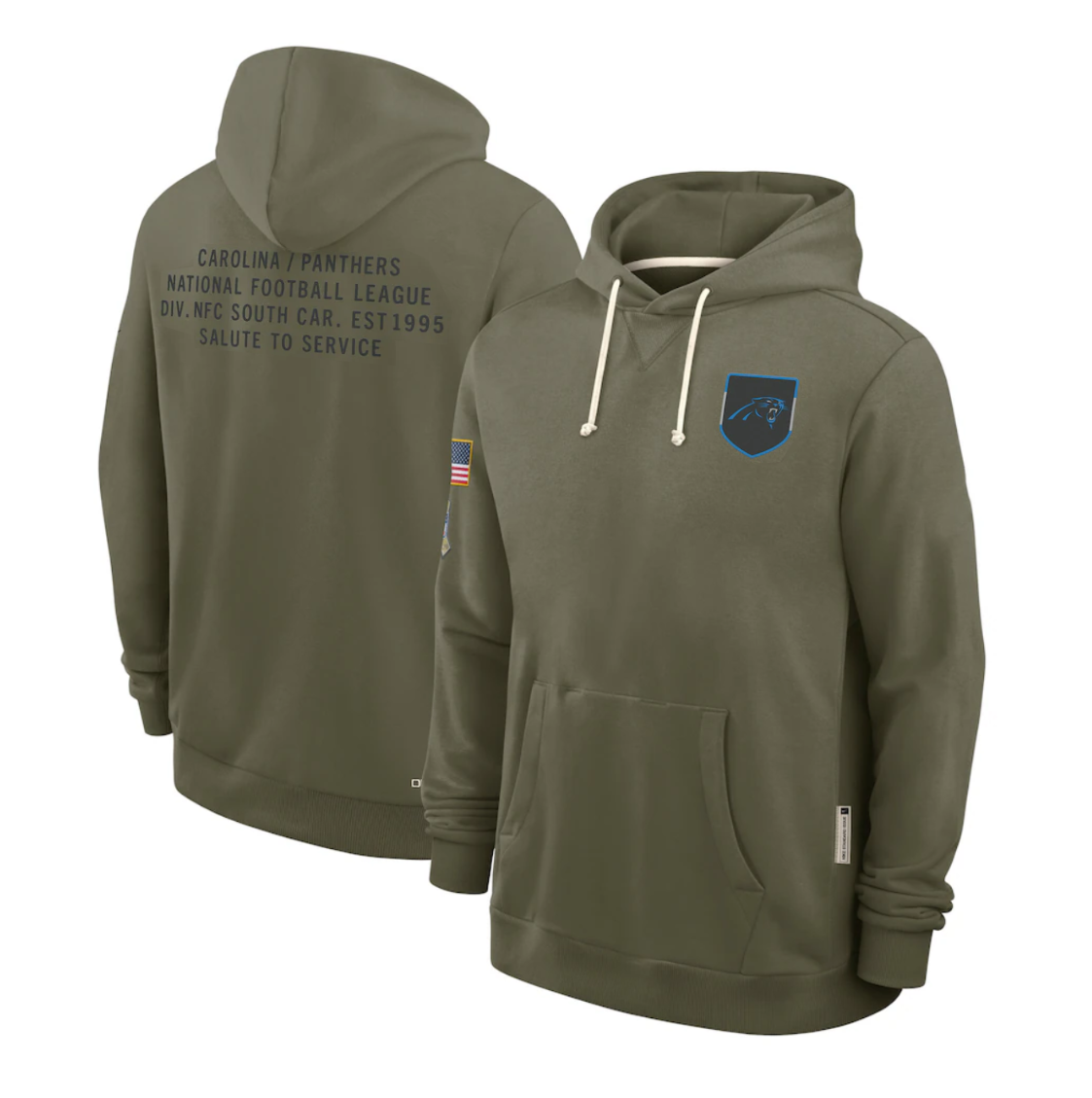 Men's Carolina Panthers Olive 2025 Salute to Service Sideline Standard Issue Dri-FIT Hoodie football jersey product view 1