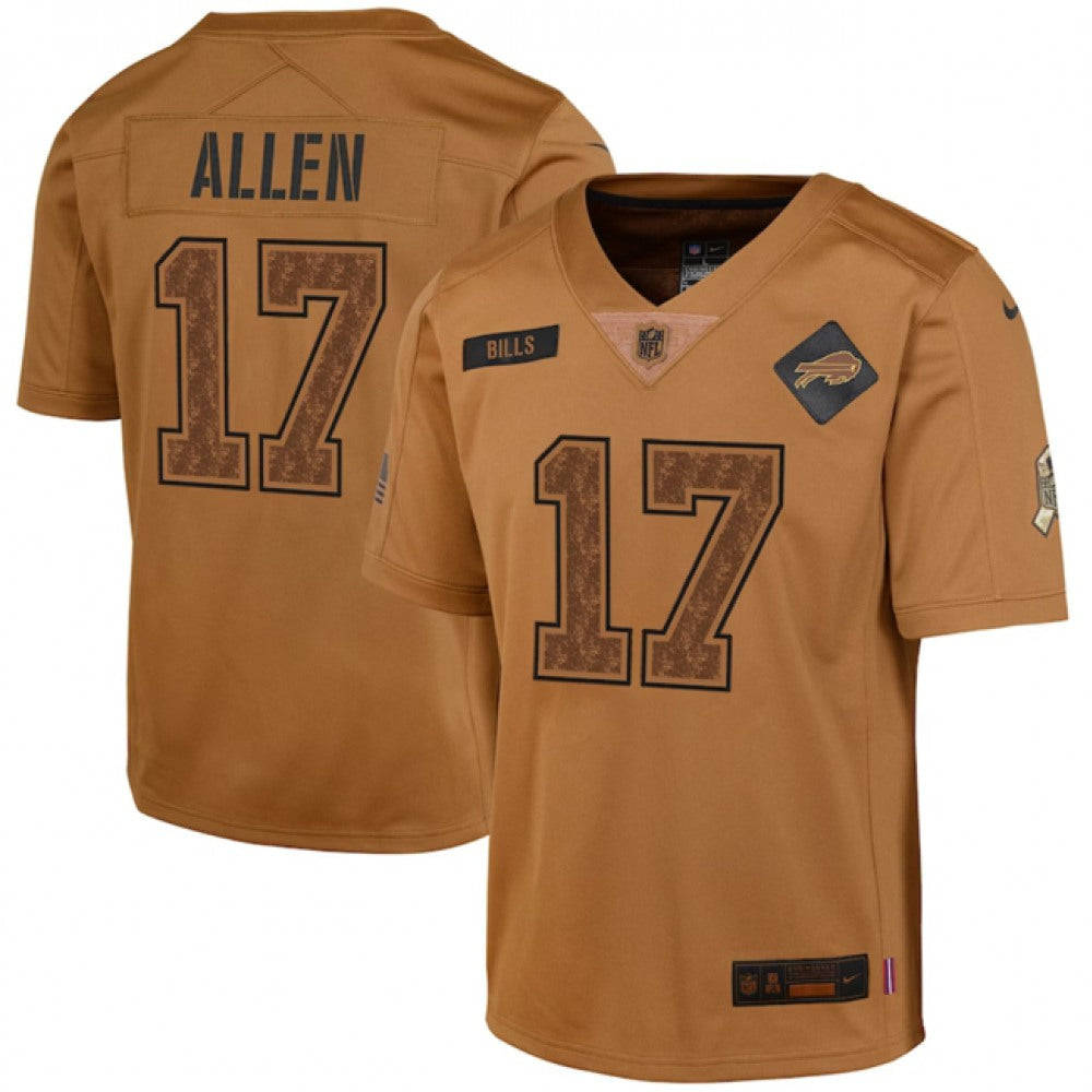 Youth Buffalo Bills #17 Josh Allen 2023 Brown Salute To Service Limited Stitched Football Jersey football jersey product view 1