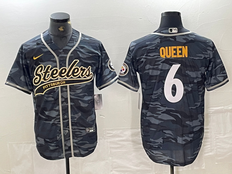 Men's Pittsburgh Steelers Patrick Queen #6 Grey Camouflage Player Jersey1 Joint Edition football jersey product view 1