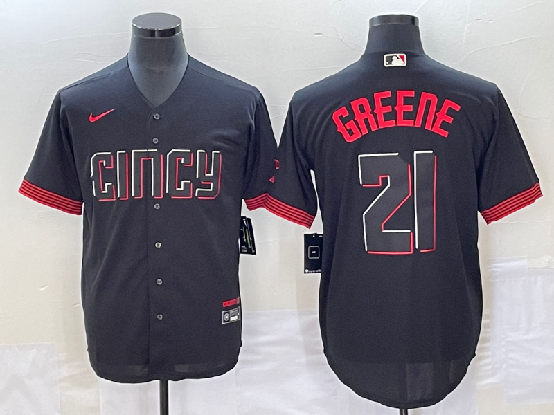 Men's Cincinnati Reds Hunter Greene #21 Black 2023 City Connect Replica Player Jersey1 baseball jersey product view 1