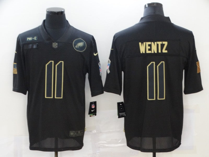 Men's Philadelphia Eagles Carson Wentz Black 2020 Salute To Service Limited Jersey1 football jersey product view 1