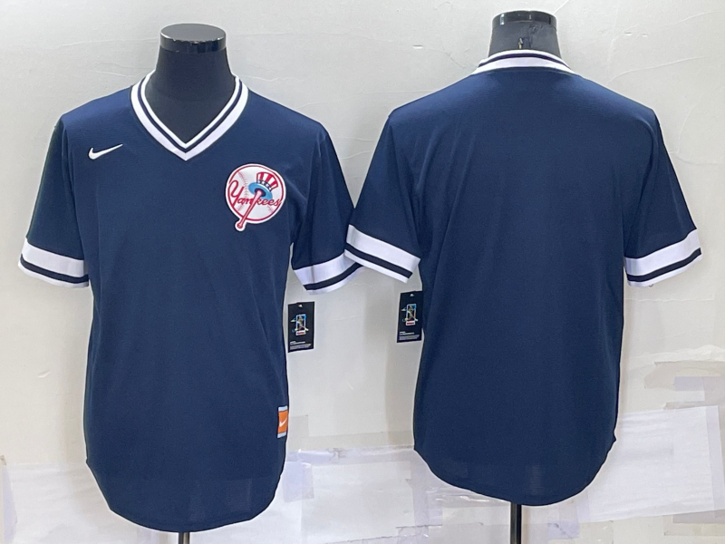 Men's New York Yankees Navy Cooperstown Collection Blank Jersey baseball jersey product view 1
