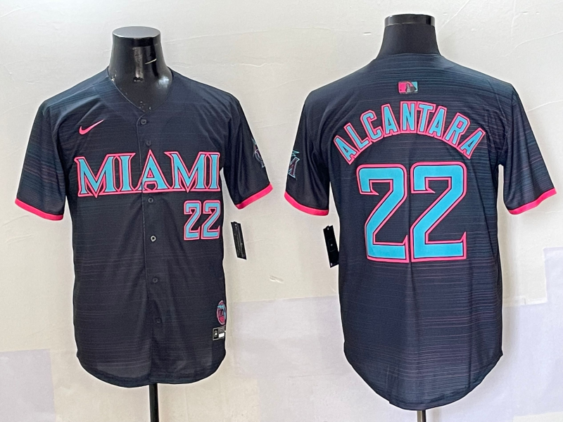 Men's Miami Marlins Sandy Alcantara #22 Black 2025 City Connect Limited Jersey baseball jersey product view 1