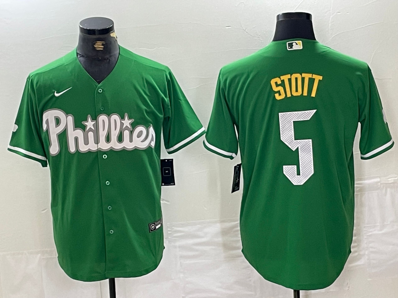 Men's Philadelphia Phillies Bryson Stott #5 Green Replica Player Jersey1 baseball jersey product view 1