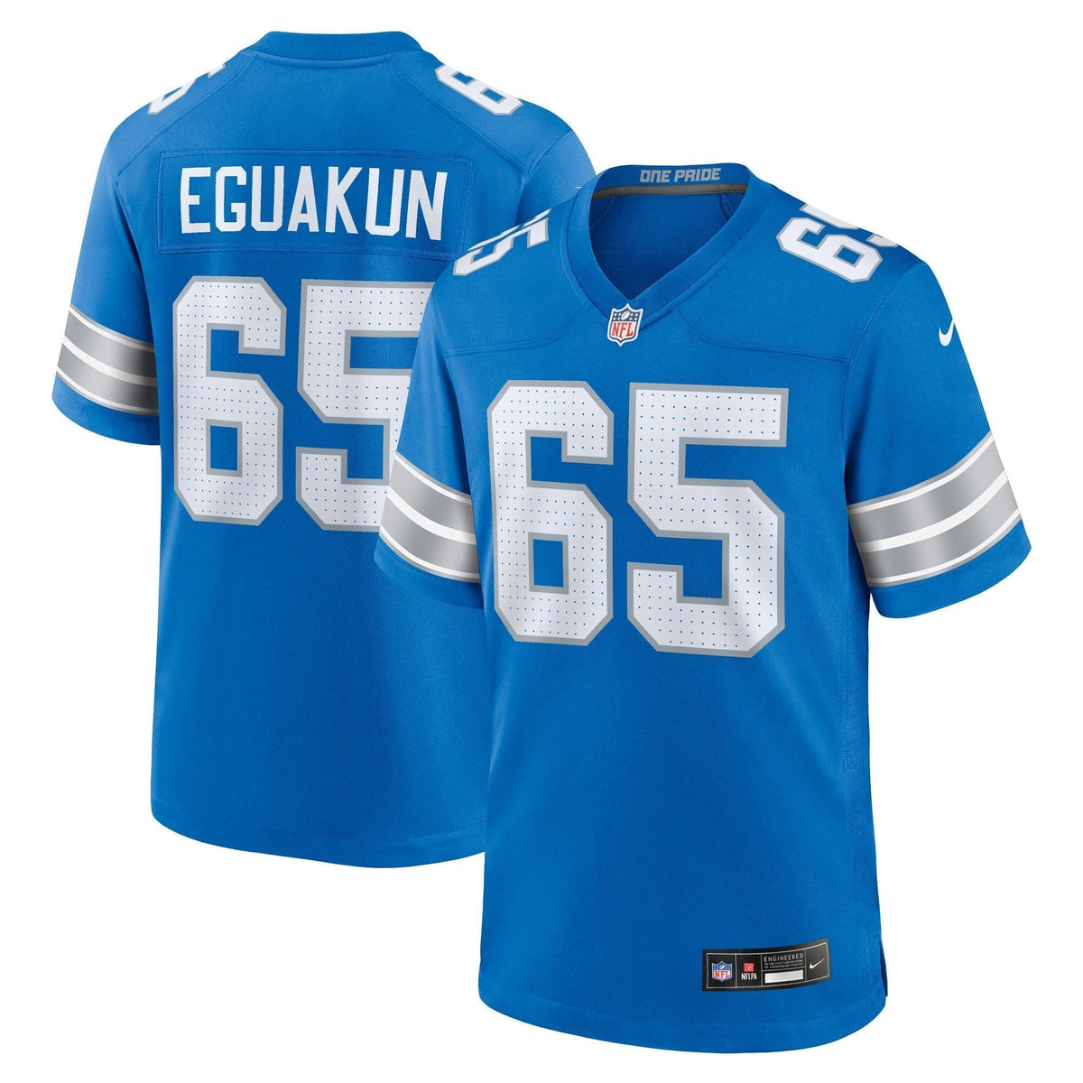 Kingsley Eguakun Detroit Lions Nike Game Jersey - Blue football jersey product view 1