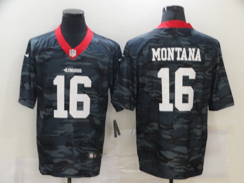 Men's San Francisco 49ers Joe Montana #16 Gray Camouflage Game Jersey1 football jersey product view 1